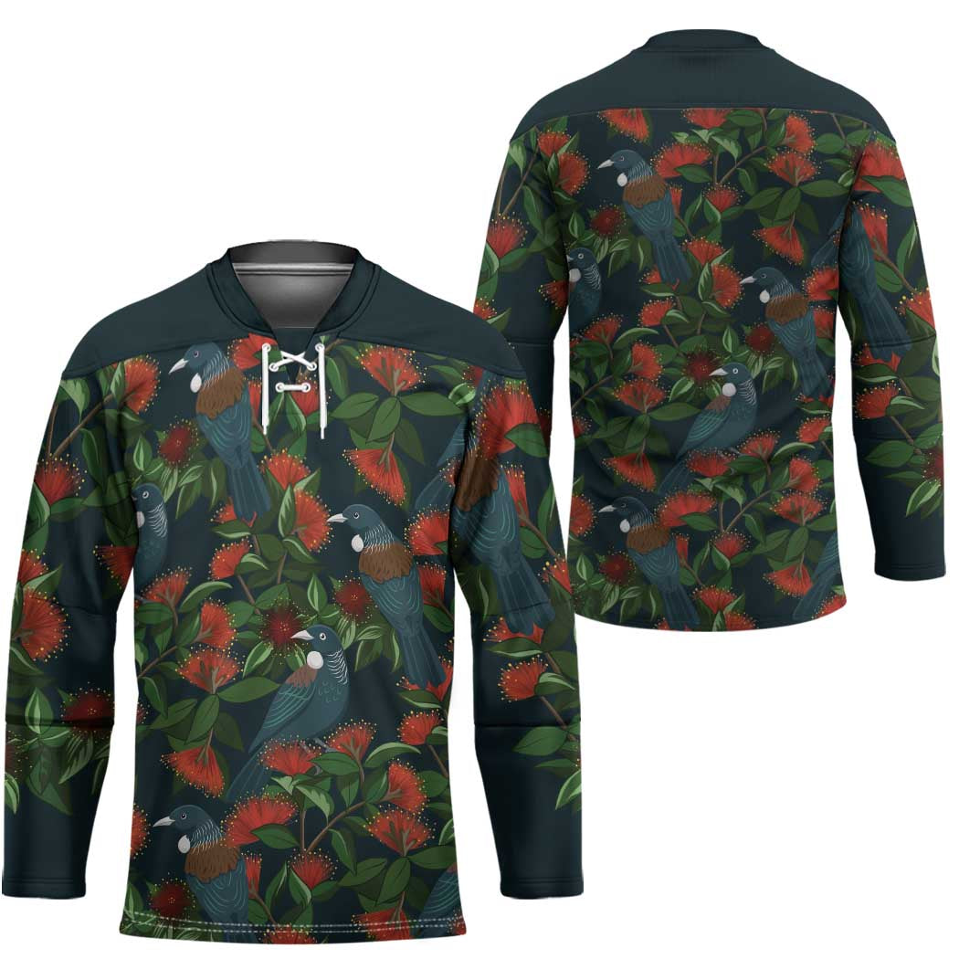 New Zealand Christmas Hockey Jersey Romantic Tui Birds on Pohutukawa - Cobalt - Aussie Hoodie