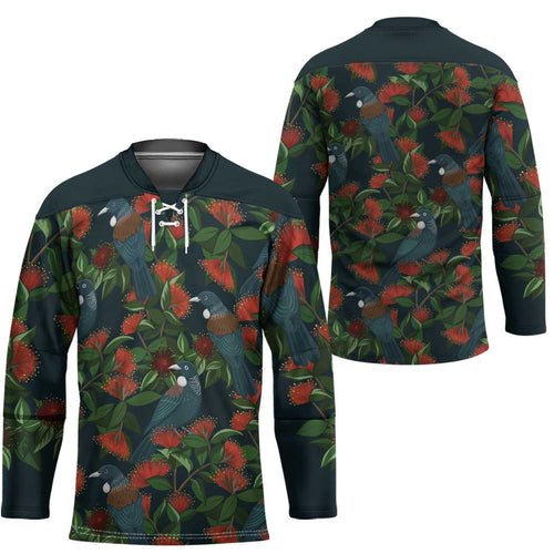 New Zealand Christmas Hockey Jersey Romantic Tui Birds on Pohutukawa - Cobalt - Aussie Hoodie