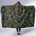 New Zealand Christmas Hooded Blanket Romantic Tui Birds on Pohutukawa - Cobalt - Aussie Hoodie