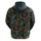 New Zealand Christmas Hoodie Romantic Tui Birds on Pohutukawa - Cobalt - Aussie Hoodie