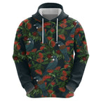 New Zealand Christmas Hoodie Romantic Tui Birds on Pohutukawa - Cobalt - Aussie Hoodie