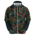 New Zealand Christmas Hoodie Romantic Tui Birds on Pohutukawa - Cobalt - Aussie Hoodie