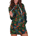 New Zealand Christmas Hoodie Dress Romantic Tui Birds on Pohutukawa - Cobalt - Aussie Hoodie