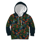 New Zealand Christmas Kid Hoodie Romantic Tui Birds on Pohutukawa - Cobalt - Aussie Hoodie
