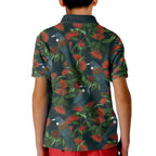 New Zealand Christmas Kid Polo Shirt Romantic Tui Birds on Pohutukawa - Cobalt - Aussie Hoodie