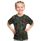 New Zealand Christmas Kid T Shirt Romantic Tui Birds on Pohutukawa - Cobalt - Aussie Hoodie