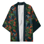 New Zealand Christmas Kimono Romantic Tui Birds on Pohutukawa - Cobalt - Aussie Hoodie