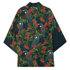 New Zealand Christmas Kimono Romantic Tui Birds on Pohutukawa - Cobalt - Aussie Hoodie