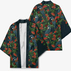 New Zealand Christmas Kimono Romantic Tui Birds on Pohutukawa - Cobalt - Aussie Hoodie