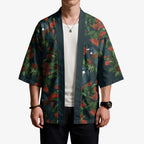 New Zealand Christmas Kimono Romantic Tui Birds on Pohutukawa - Cobalt - Aussie Hoodie