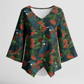 New Zealand Christmas Kimono Sleeve Blouse Romantic Tui Birds on Pohutukawa - Cobalt - Aussie Hoodie