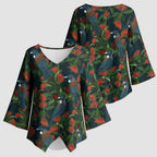 New Zealand Christmas Kimono Sleeve Blouse Romantic Tui Birds on Pohutukawa - Cobalt - Aussie Hoodie