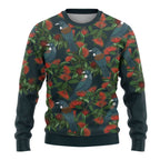 New Zealand Christmas Ugly Christmas Sweater Romantic Tui Birds on Pohutukawa - Cobalt - Aussie Hoodie