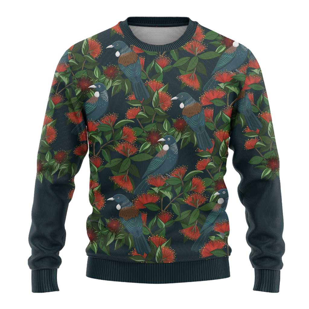 New Zealand Christmas Ugly Christmas Sweater Romantic Tui Birds on Pohutukawa - Cobalt - Aussie Hoodie