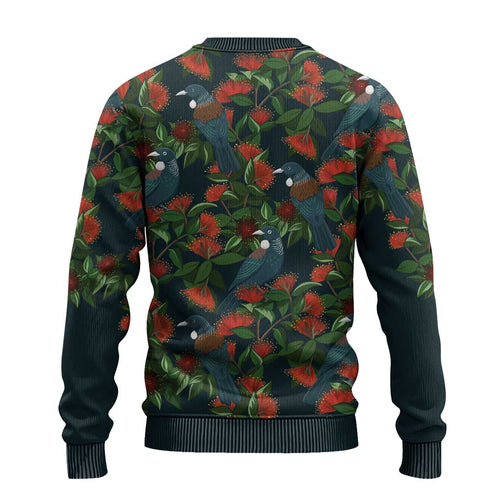 New Zealand Christmas Ugly Christmas Sweater Romantic Tui Birds on Pohutukawa - Cobalt - Aussie Hoodie