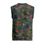 New Zealand Christmas Knitted V-Neck Vest Romantic Tui Birds on Pohutukawa - Cobalt - Aussie Hoodie