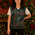 New Zealand Christmas Knitted V-Neck Vest Romantic Tui Birds on Pohutukawa - Cobalt - Aussie Hoodie
