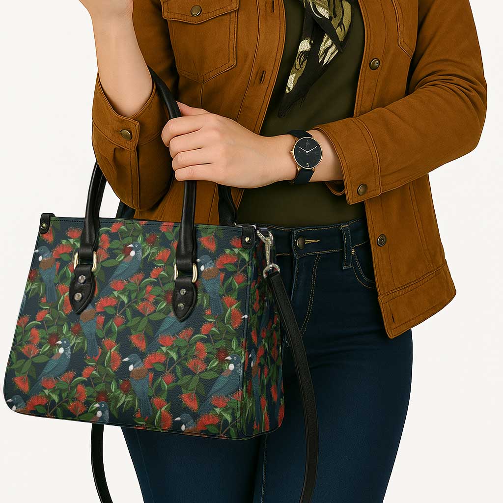 New Zealand Christmas Leather Bag Romantic Tui Birds on Pohutukawa - Cobalt - Aussie Hoodie