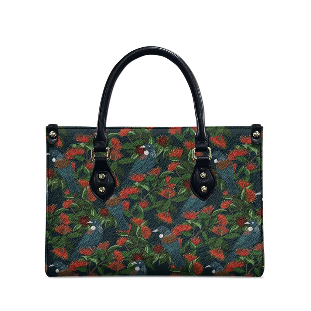 New Zealand Christmas Leather Bag Romantic Tui Birds on Pohutukawa - Cobalt - Aussie Hoodie