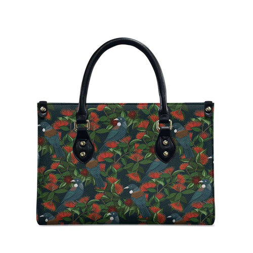 New Zealand Christmas Leather Bag Romantic Tui Birds on Pohutukawa - Cobalt - Aussie Hoodie