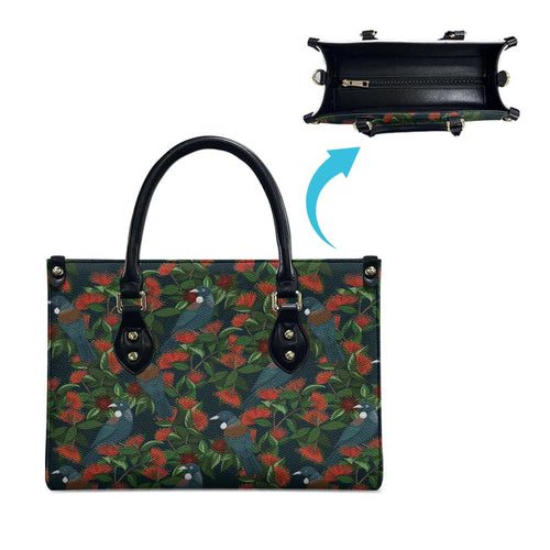 New Zealand Christmas Leather Bag Romantic Tui Birds on Pohutukawa - Cobalt - Aussie Hoodie