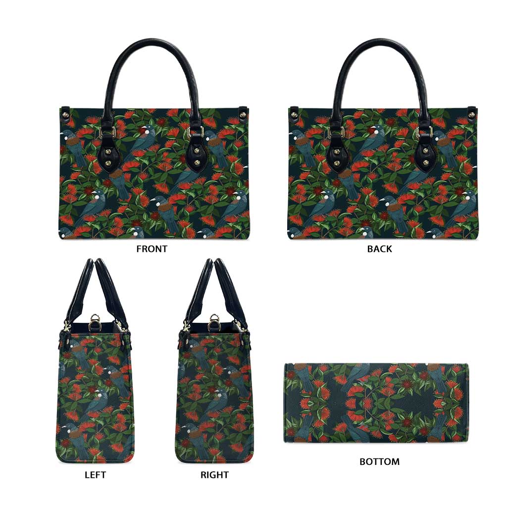 New Zealand Christmas Leather Bag Romantic Tui Birds on Pohutukawa - Cobalt - Aussie Hoodie