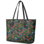 New Zealand Christmas Leather Tote Bag Romantic Tui Birds on Pohutukawa - Cobalt - Aussie Hoodie