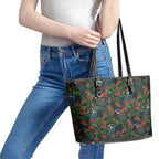 New Zealand Christmas Leather Tote Bag Romantic Tui Birds on Pohutukawa - Cobalt - Aussie Hoodie