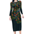 New Zealand Christmas Long Sleeve Bodycon Dress Romantic Tui Birds on Pohutukawa - Cobalt - Aussie Hoodie