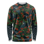 New Zealand Christmas Long Sleeve Shirt Romantic Tui Birds on Pohutukawa - Cobalt - Aussie Hoodie