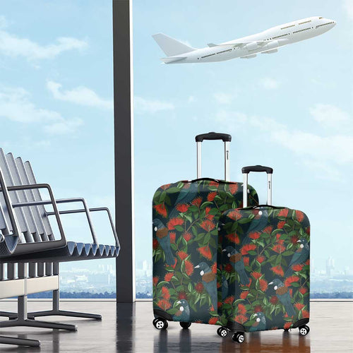 New Zealand Christmas Luggage Cover Romantic Tui Birds on Pohutukawa - Cobalt - Aussie Hoodie