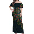 New Zealand Christmas Off Shoulder Maxi Dress Romantic Tui Birds on Pohutukawa - Cobalt - Aussie Hoodie