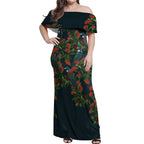 New Zealand Christmas Off Shoulder Maxi Dress Romantic Tui Birds on Pohutukawa - Cobalt - Aussie Hoodie