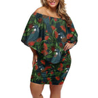 New Zealand Christmas Off Shoulder Short Dress Romantic Tui Birds on Pohutukawa - Cobalt - Aussie Hoodie