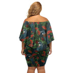 New Zealand Christmas Off Shoulder Short Dress Romantic Tui Birds on Pohutukawa - Cobalt - Aussie Hoodie