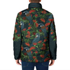 New Zealand Christmas Padded Jacket Romantic Tui Birds on Pohutukawa - Cobalt - Aussie Hoodie