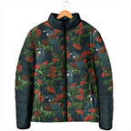 New Zealand Christmas Padded Jacket Romantic Tui Birds on Pohutukawa - Cobalt - Aussie Hoodie