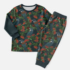 New Zealand Christmas Pajama Set Romantic Tui Birds on Pohutukawa - Cobalt - Aussie Hoodie