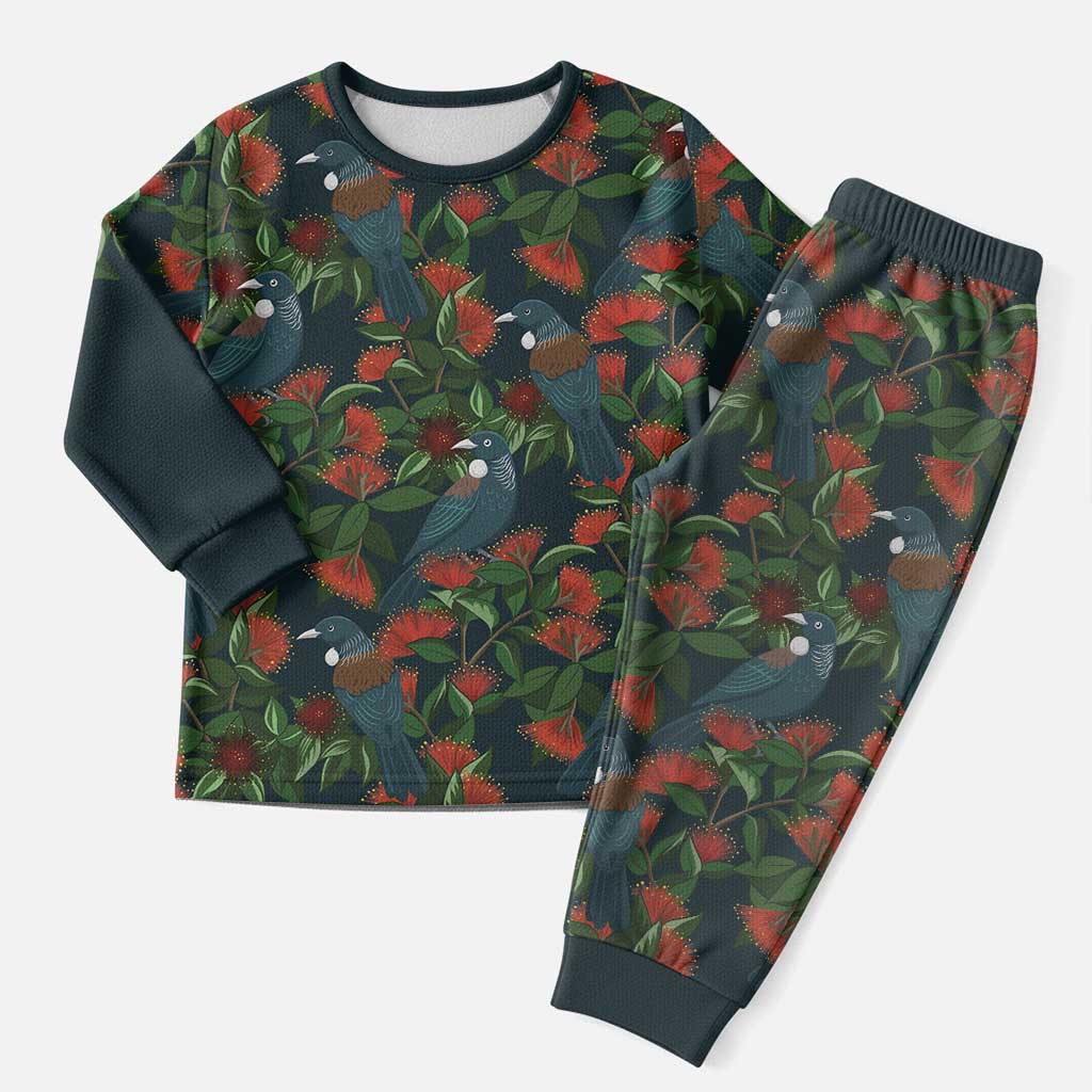 New Zealand Christmas Pajama Set Romantic Tui Birds on Pohutukawa - Cobalt - Aussie Hoodie