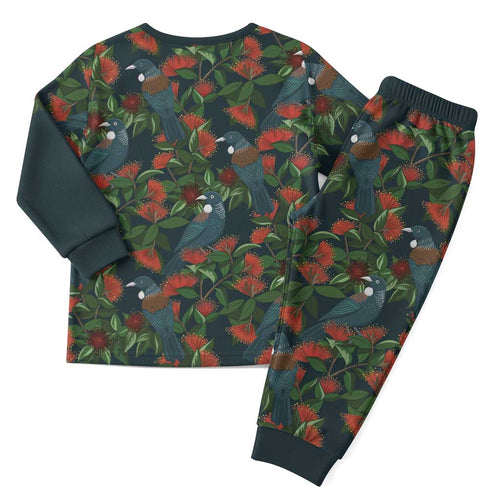 New Zealand Christmas Pajama Set Romantic Tui Birds on Pohutukawa - Cobalt - Aussie Hoodie