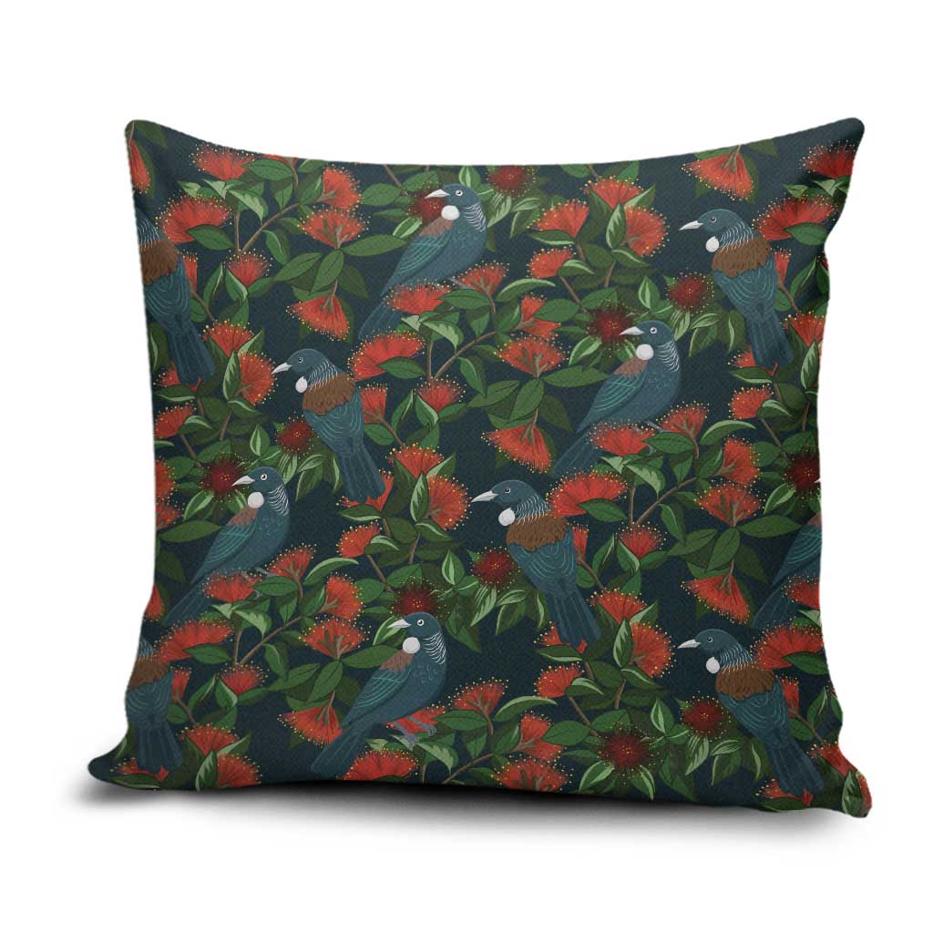New Zealand Christmas Pillow Cover Romantic Tui Birds on Pohutukawa - Cobalt - Aussie Hoodie