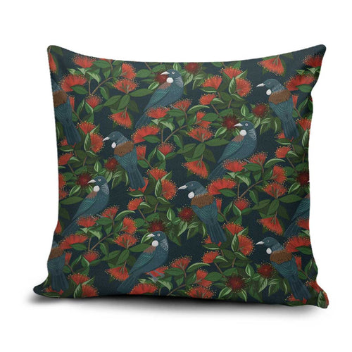 New Zealand Christmas Pillow Cover Romantic Tui Birds on Pohutukawa - Cobalt - Aussie Hoodie