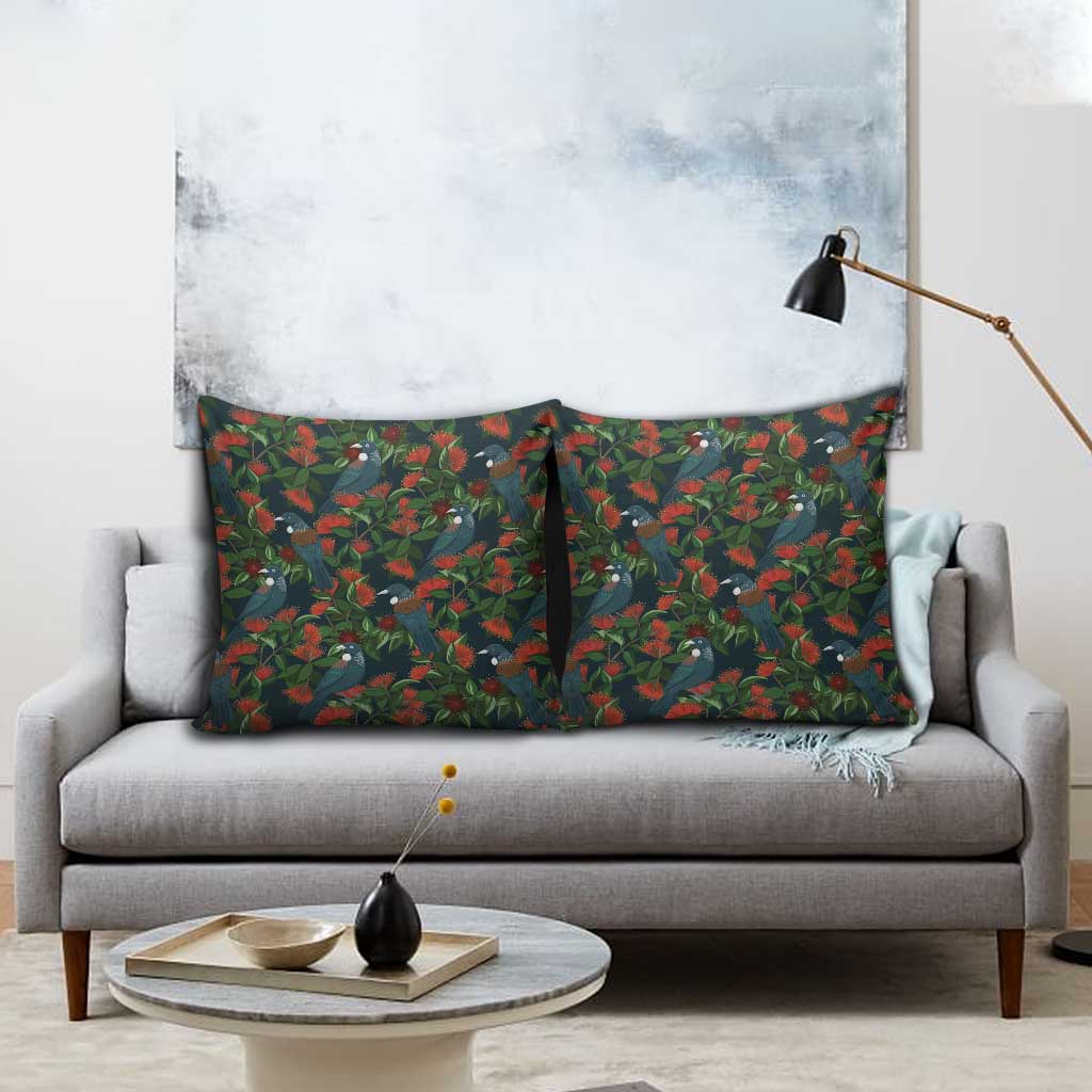 New Zealand Christmas Pillow Cover Romantic Tui Birds on Pohutukawa - Cobalt - Aussie Hoodie