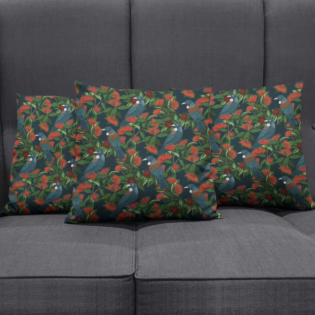 New Zealand Christmas Pillow Cover Romantic Tui Birds on Pohutukawa - Cobalt - Aussie Hoodie