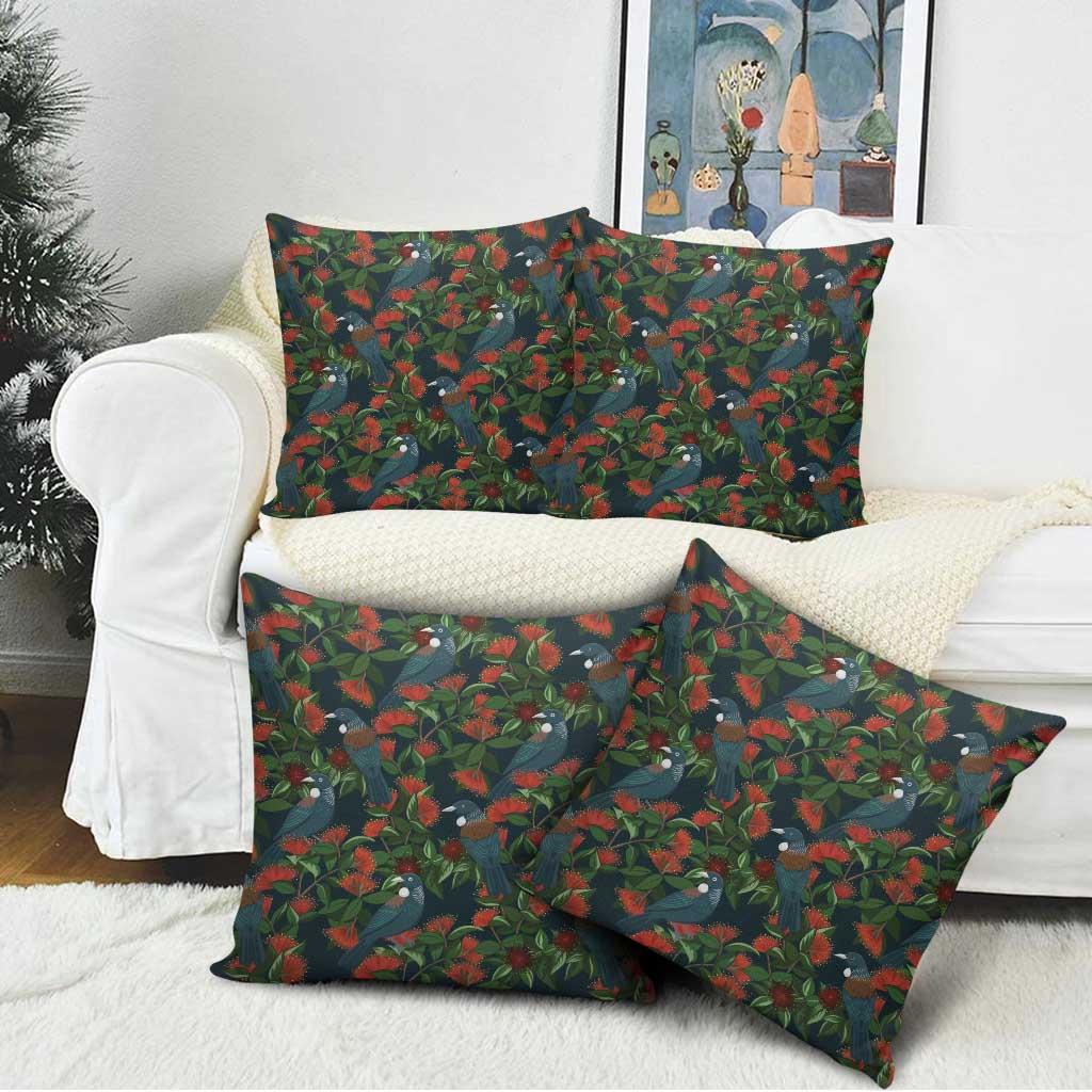 New Zealand Christmas Pillow Cover Romantic Tui Birds on Pohutukawa - Cobalt - Aussie Hoodie