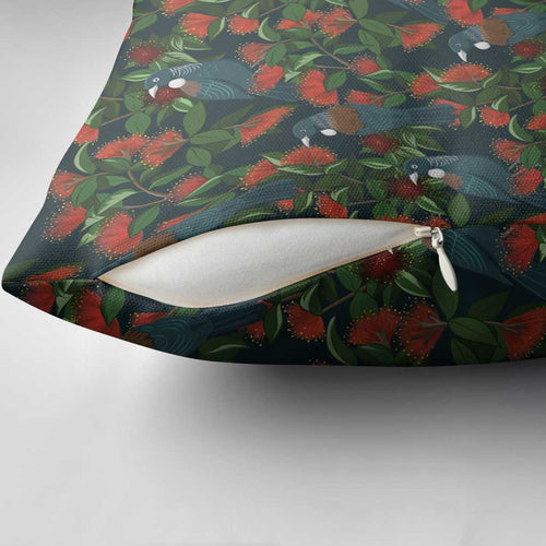 New Zealand Christmas Pillow Cover Romantic Tui Birds on Pohutukawa - Cobalt - Aussie Hoodie