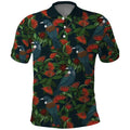New Zealand Christmas Polo Shirt Romantic Tui Birds on Pohutukawa - Cobalt - Aussie Hoodie