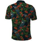 New Zealand Christmas Polo Shirt Romantic Tui Birds on Pohutukawa - Cobalt - Aussie Hoodie
