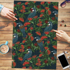 New Zealand Christmas Puzzle Romantic Tui Birds on Pohutukawa - Cobalt - Aussie Hoodie