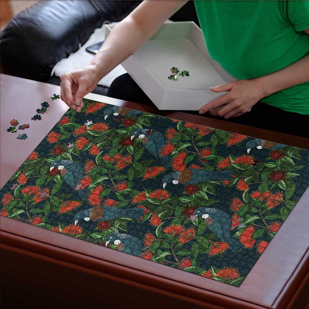 New Zealand Christmas Puzzle Romantic Tui Birds on Pohutukawa - Cobalt - Aussie Hoodie